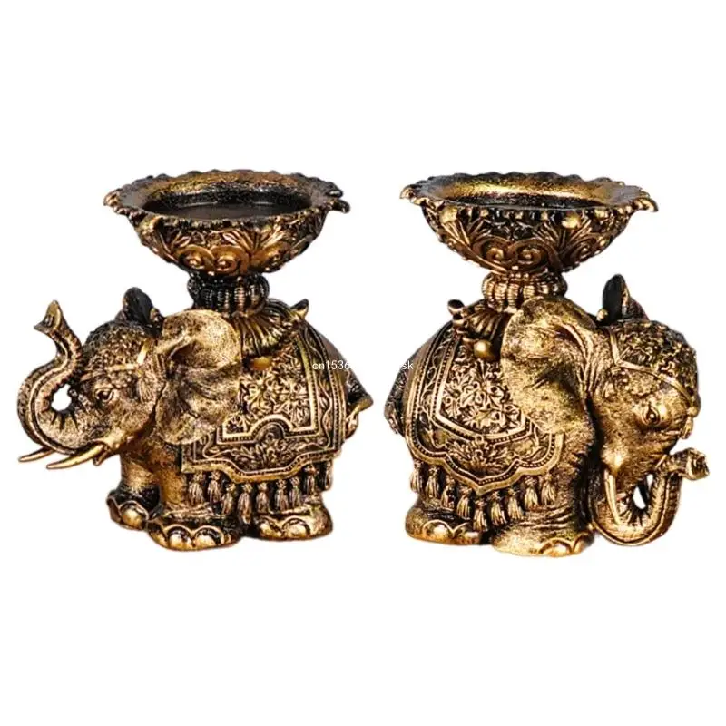 

2Pcs Antiqued Elephant Holder Animal Statue for Desktops Centerpieces