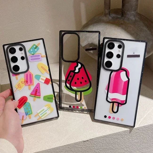 

Watermelon Ice Lolly Acrylic Black Border Case for Samsung Galaxy S22 S23 S24 Ultra S23+ S24 Plus Protective Shell