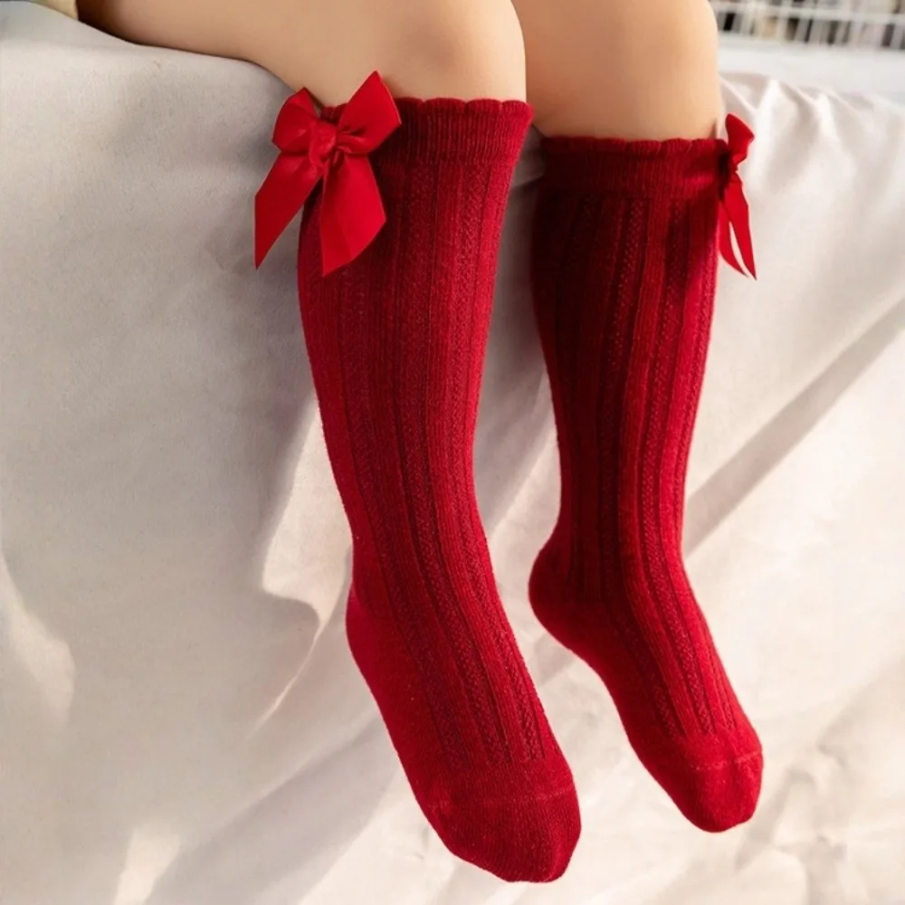 6 Pairs Cute Long Baby Knee Socks Breathable Soft Kids Socks Comfortable Elastic Big Bow Hosiery Baby Clothing