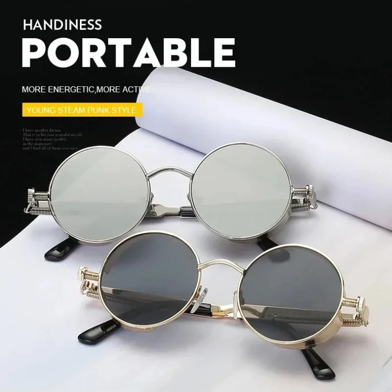 Steampunk Style Retro Round Sunglasses with Reflective Colorful Lenses