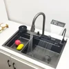 Waterfall Kitchen Sink 304 Stainless Steel Sink Large Single basin With Multifunction LED Waterfall Faucet Above Counter Cuisine 1
