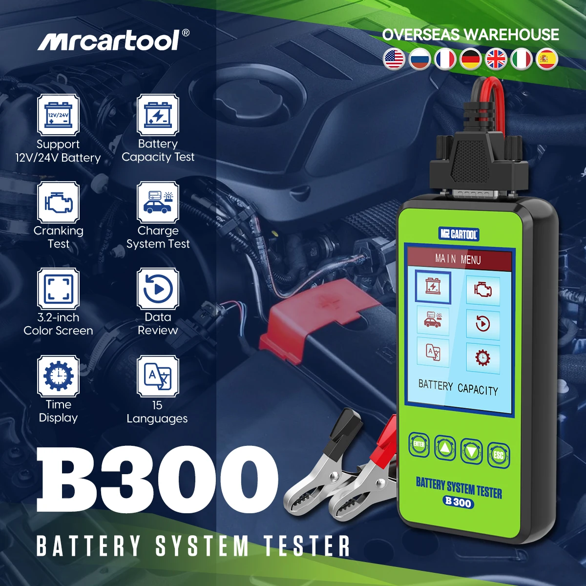 

MRCARTOOL B300 Car Motorcycle Battery Tester Diagnostic Digital Battery Scanner 12V 24V Charger Analyzer Auto Special Tools