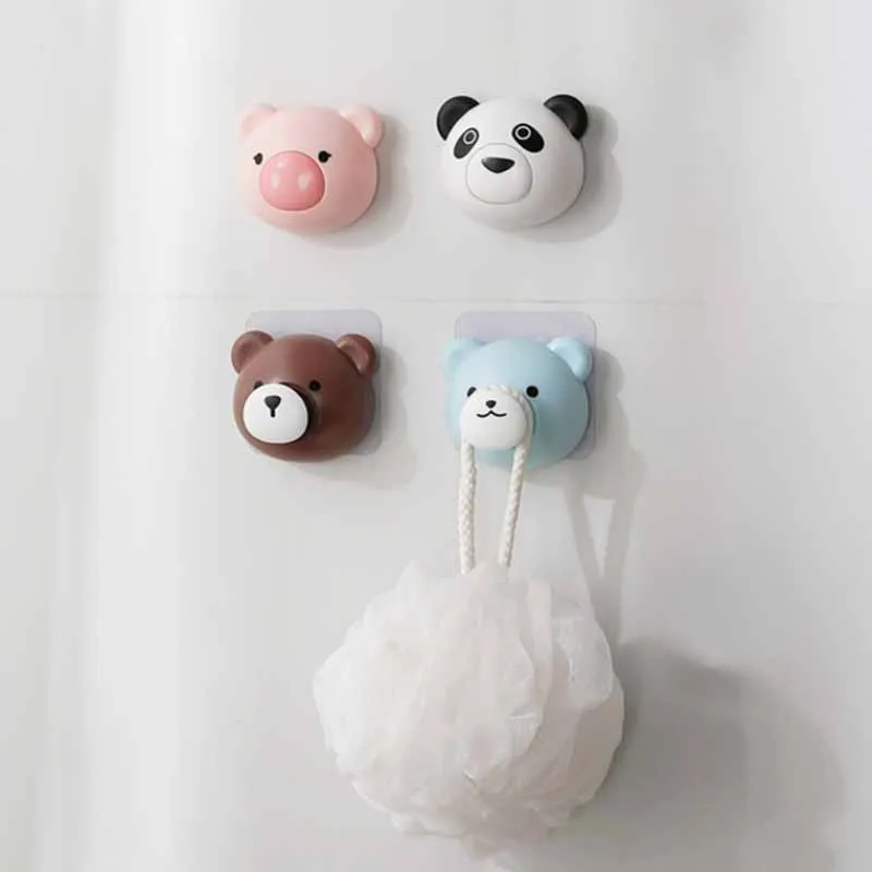 

Cartoon Cute Panda Pig Bear Press Retractable Hidden Hook Creative Kitchen Bathroom Bedroom Storage Hooks Non-marking Hooks