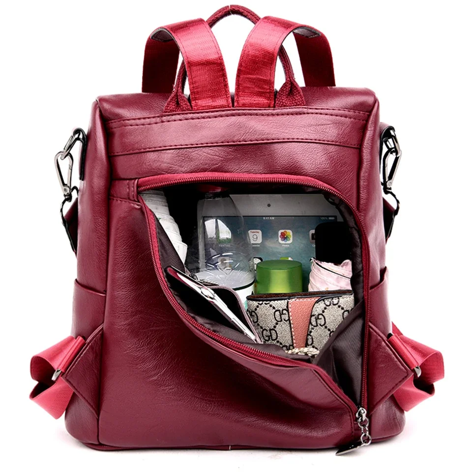 Womens Backpack Anti-theft Leather Vintage Shoulder High Capacity Travel School