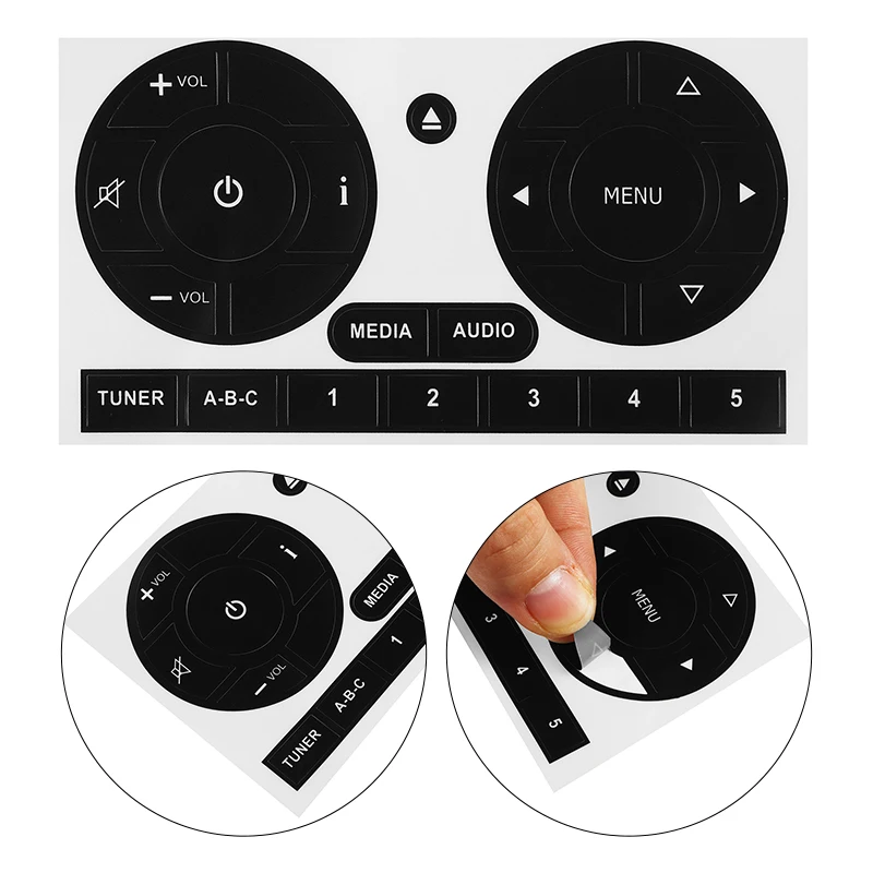 1Pc 무광택 블랙 자동차 라디오 스테레오 피아트 500 PVC 라디오 버튼 수리 데칼 교체용 스티커