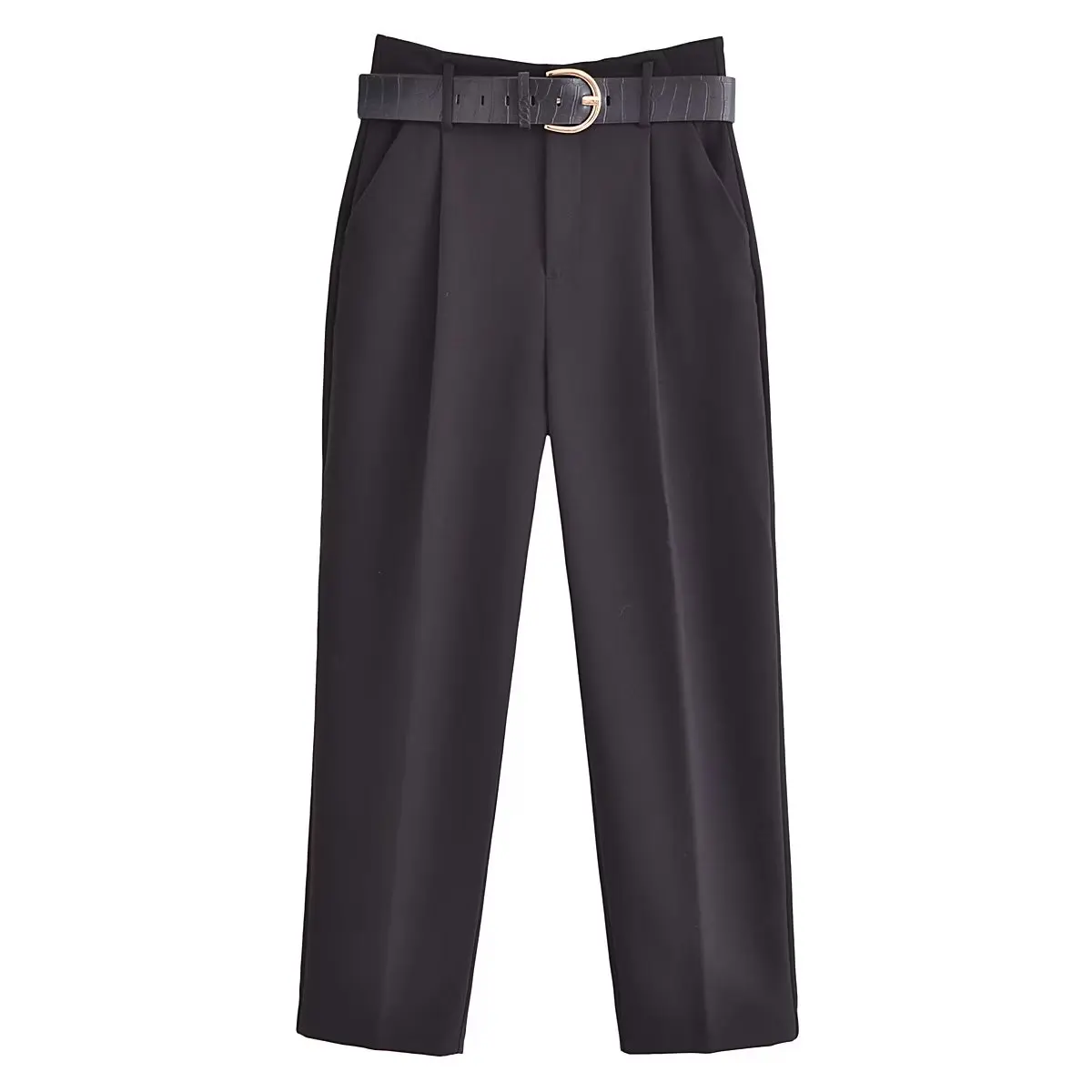 Maxdutti Autumn British Fashion Ladies Pants Women Straight Suit Pants High Waist Vintage Plaid Casual With Belt