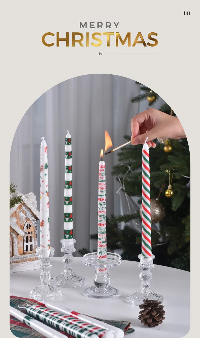 2PCS Wholesale Printed Christmas Taper Candles Dripless Festive Designs S6c9966ea26db4f96bce939c8ea4120dae