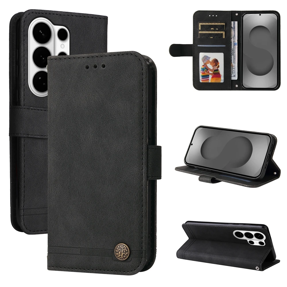 Premium Magnetic Leather Flip Wallet Case with Kickstand - Classic Business Design