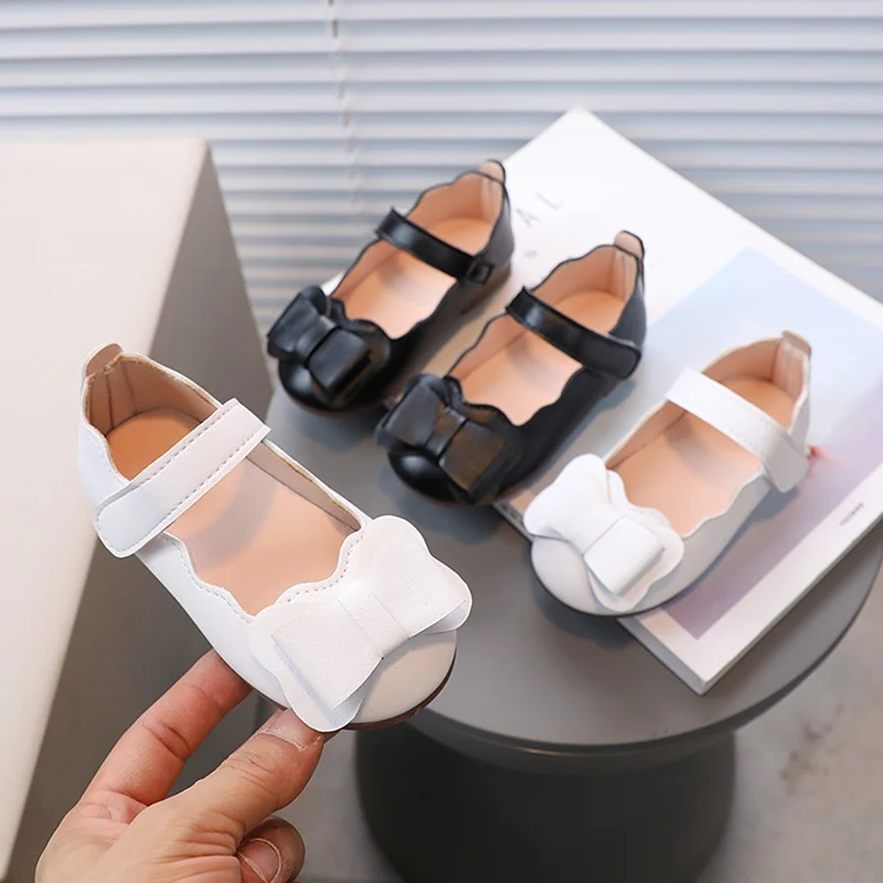 Spring Summer Children Girls Leather Shoes Cute Soft Bottom Non-Slip Bowknot Design Casual Shoes Kids Party Princess Flat leather shoes girls shoes girls flats