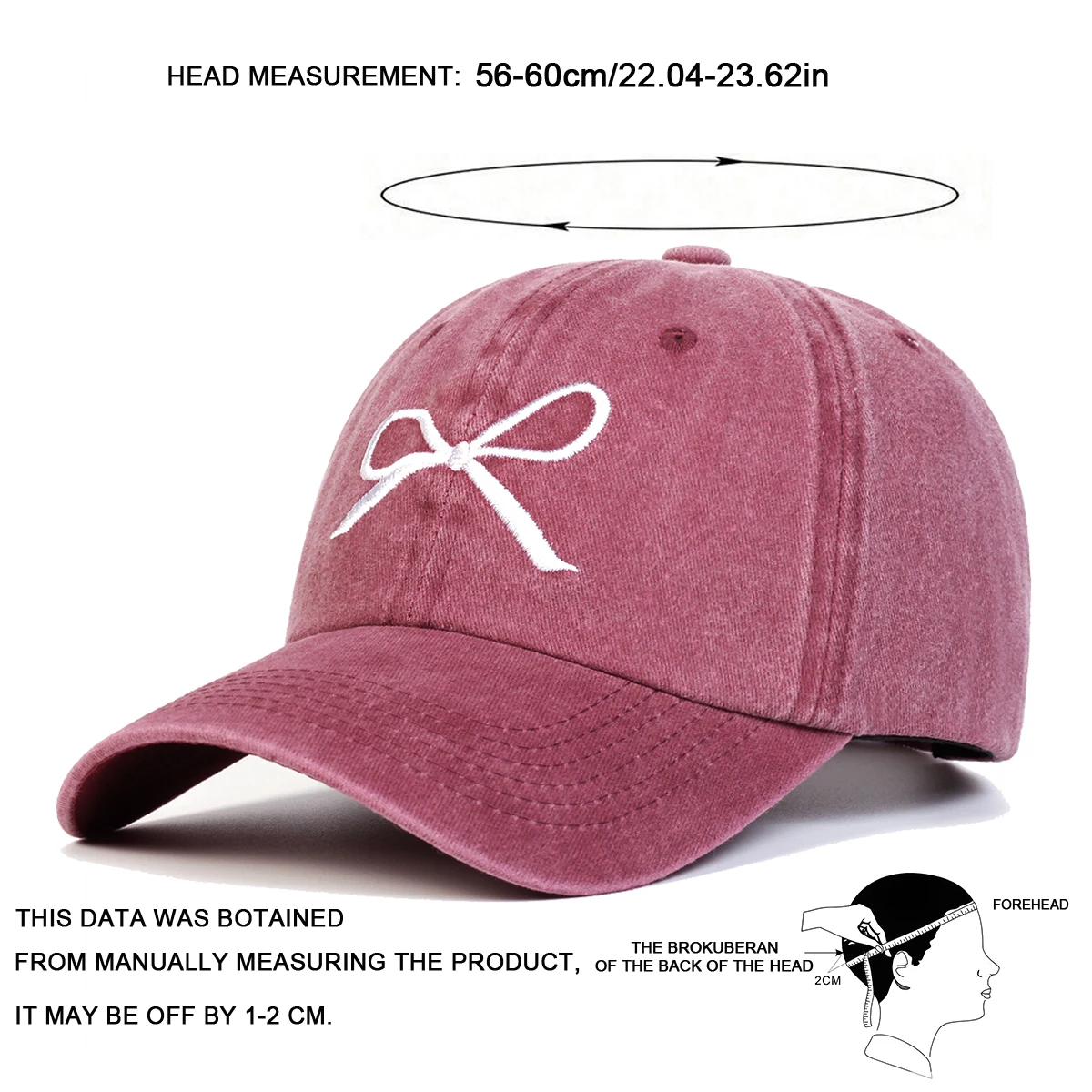 Unisex Bow Embroidery Wash Baseball Caps Spring and Autumn Outdoor Adjustable Casual Hats Sunscreen Hat