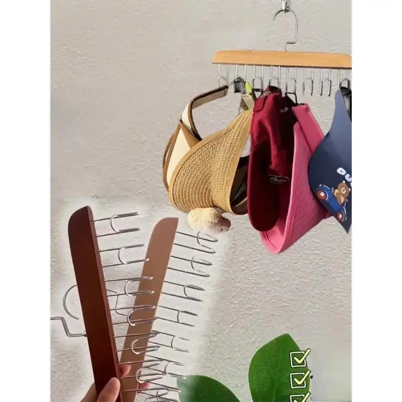Solid Wood 8 Hook Hanger Rack Multifu Drying Rack For Hanging Belts Hats Vests Underwear Silk Scarves Household Storage Goodies