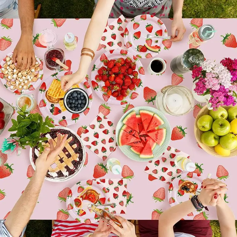 Strawberry-Themed Pink Party Tableware Set