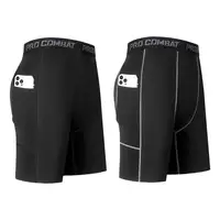 Shorts Compresión Hombre Negros Tallas Grandes: Elásticos, Secado Rápido, Bolsillo | Running, Fitness, Gimnasio