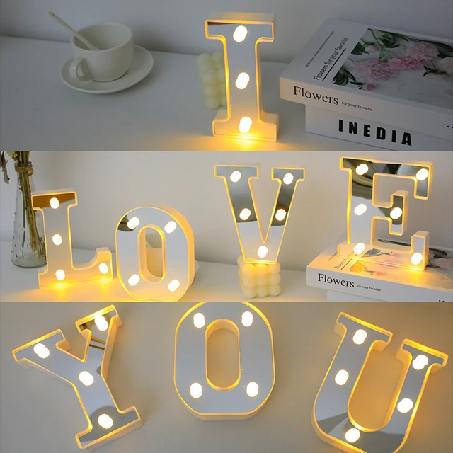 Letras decorativas con letras del alfabeto, luces LED luminosas con número,  lámpara de decoración con batería, luz nocturna para fiesta, decoración de  dormitorio de bebé - AliExpress