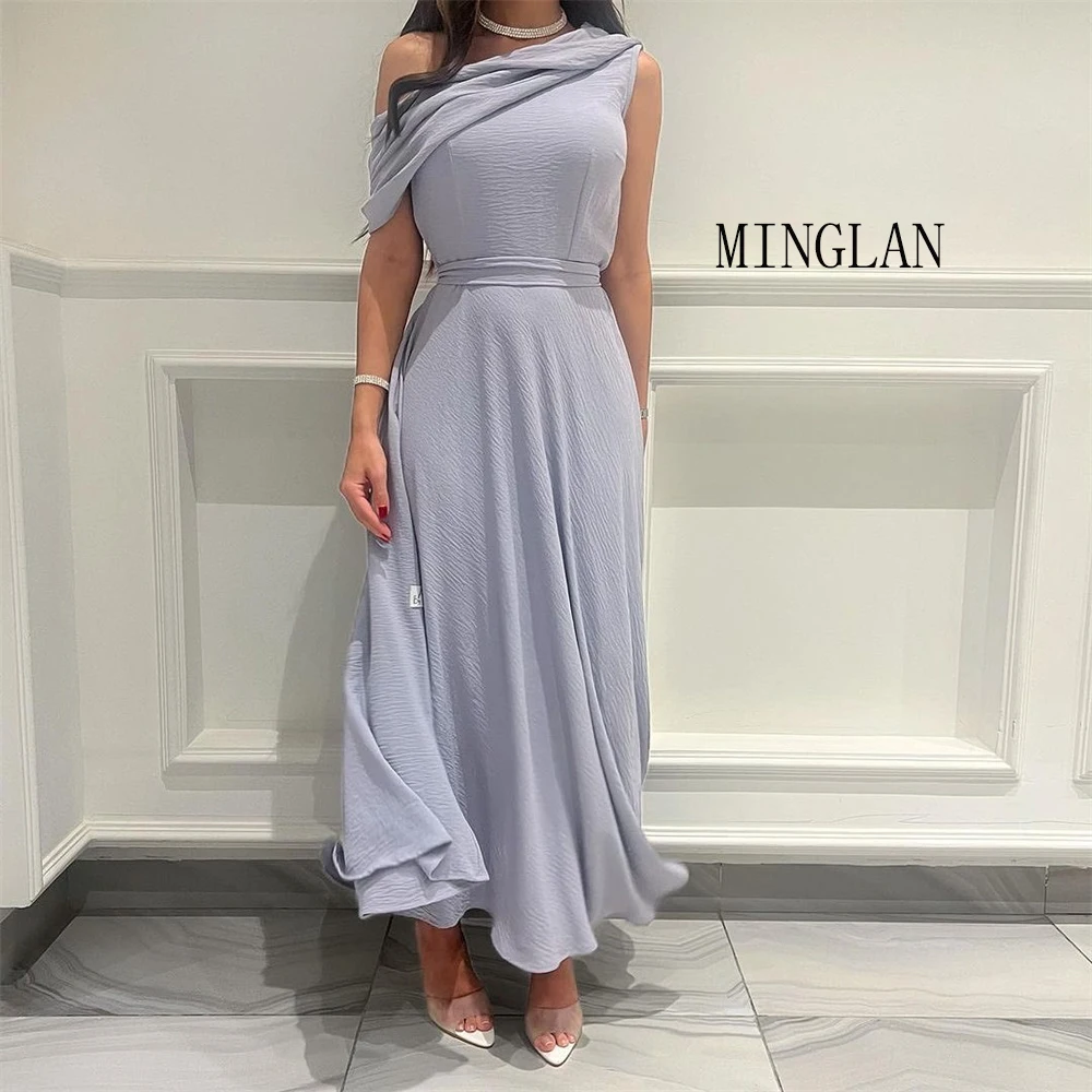 

MINGLAN Elegant One Shoulder Sleeveless Long A Line Pleat Prom Dress Ankle Length Fashion Formal Evening Gowns For New 2023