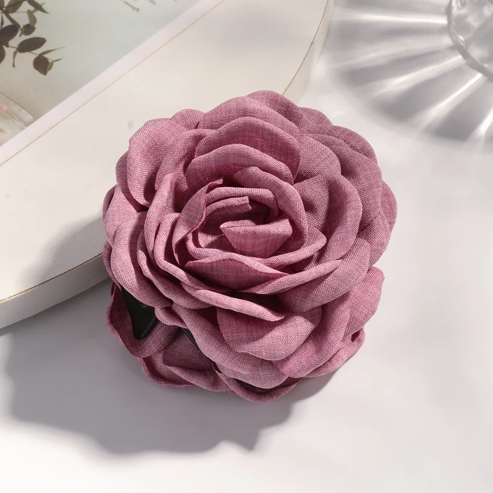 Vibrant Cotton Rose Flower Hair Claw Clips - Medium Size Shark Clamp