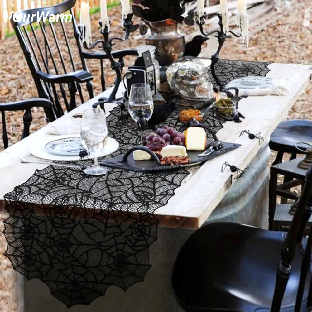 

OurWarm Halloween Spider Web Table Cover 51x203cm Lace Table Runner for Halloween Decoration Accessories Event Party Supplies