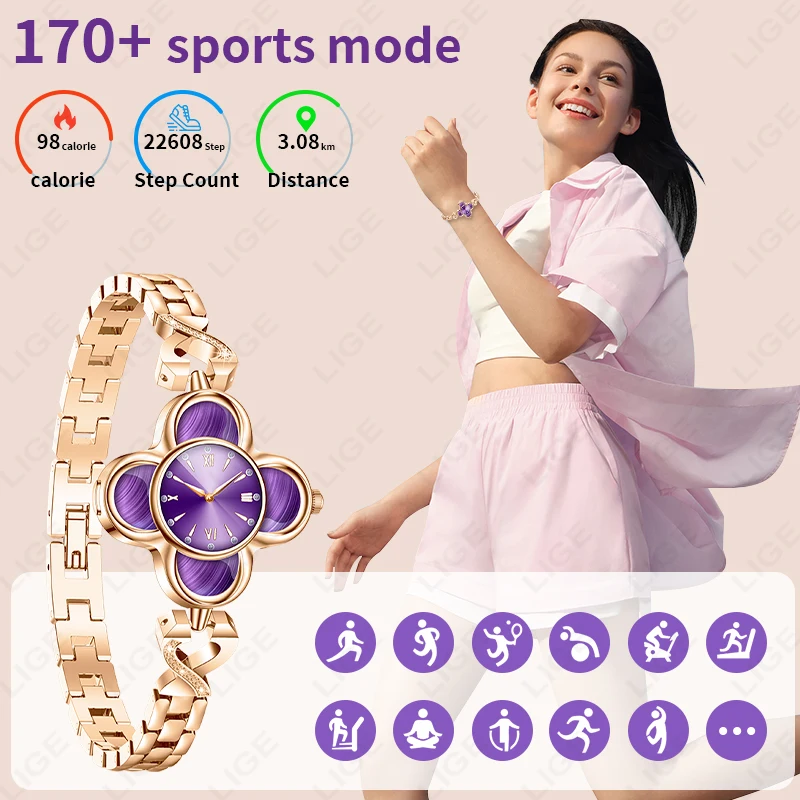 LIGE Luxury Ladies Quartz Watches Smart Bracelet Woman Heart Rate Blood Pressure Monitor AI Health Smart Watch Women Sport Band