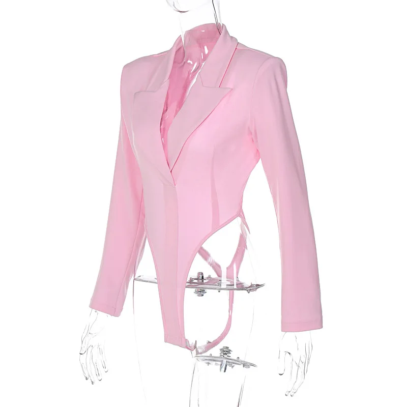 BKLD Women Clothing 2023 New Arrivals Winter Fashion Pink Sexy Open Back Slim Fit Long Sleeve Bodysuit Tops One Pieces Outfits