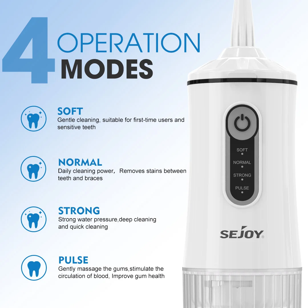 Sejoy H13 Water Dental Flosser Portable 4 Modes Rechargeable Oral Irrigator Waterproof IPX6 for Home : 3 - 5 Days Free Delivery Only UK
