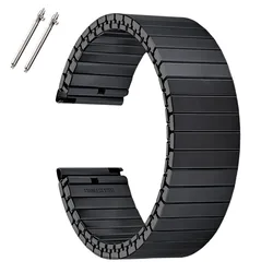 Stretchable Stainless Steel Watch Band Strap - Matte Elastic Belt Accessory - L - 22mm (Black)