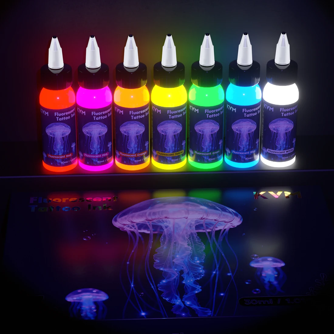 Inchiostro per tatuaggi fluorescente da 30 ml, pigmento a 7 colori dotato di illuminazione a luce ultravioletta, adatto per forniture per tatuaggi per body art - immagine 4