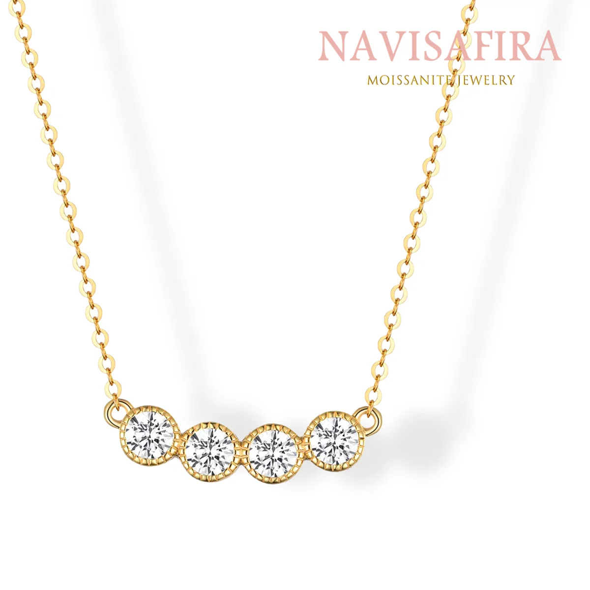 Moissanite Bar Pendant Necklace for Women 925 Sterling Silver 18K Gold Plated 1.2ct Four Stone Simple Fine Jewelry Gift