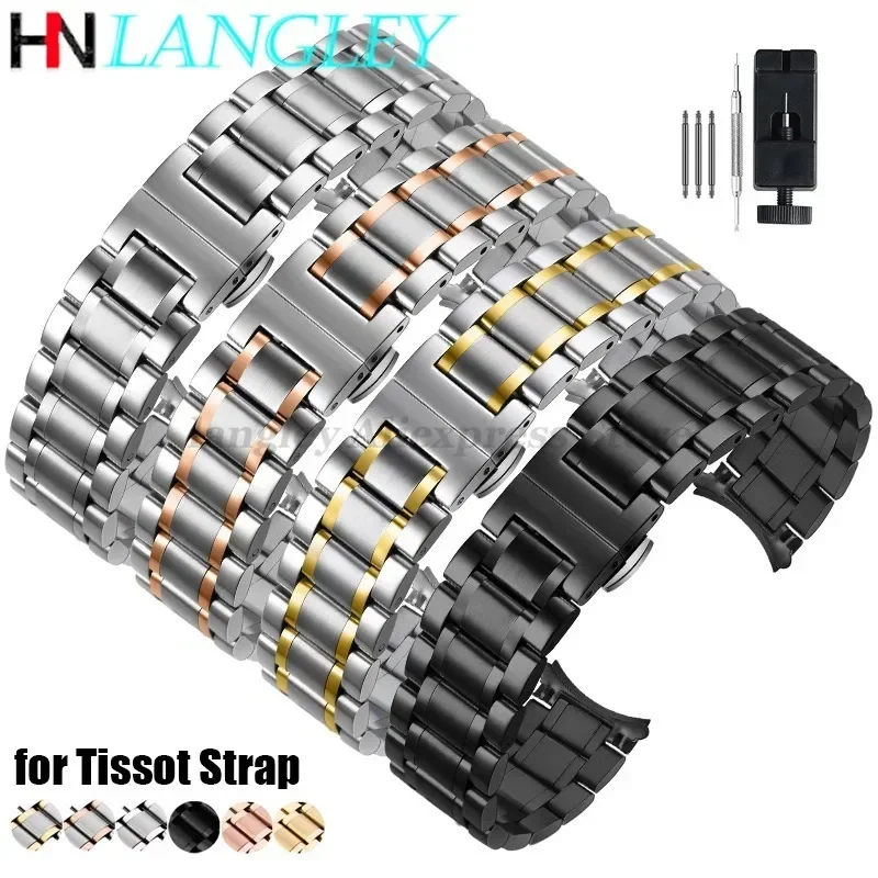 Sleek Stainless Steel Universal Watch Band with Curved End and Butterfly Clasp