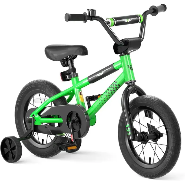 Children's 12-16 Inch BMX Bike with Training Wheels, Adjustable Seat, and Brakes for Ages 3-8