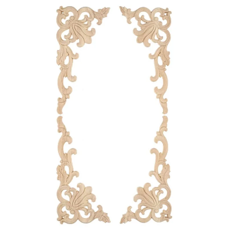 

4Pcs/set Left&Right Furniture Appliques Wooden Carving Corner Decals for Cabinet Cupboard Dresser Mirror Door Wall Bed 20x10cm