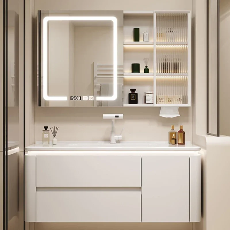 Cream Style Smart Bathroom Mirror Cabinet Wall-mounted Vanity with Sink Bathroom Cabinet Home Furniture Arredo