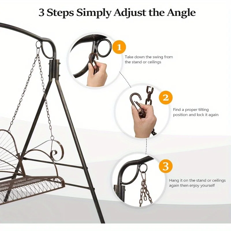 VINGLI Upgraded Metal Patio Porch Swing 660 LBS Weight Capacity Steel Porch Swing Chair for Outdoors Heavy Duty Swing Ch 3