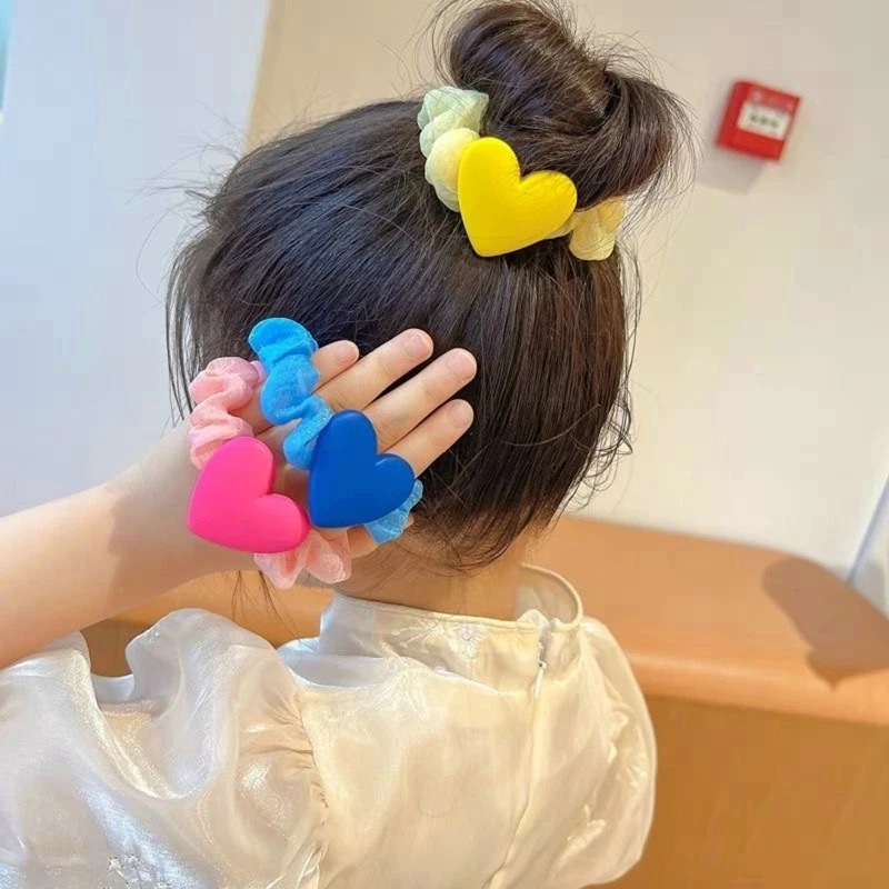

Children Love Heart Hair Scrunchies Multicolor Elastic Silk Hair Ties Rubber Bands Women Girls Cute Sweet Kids Hair Accessories