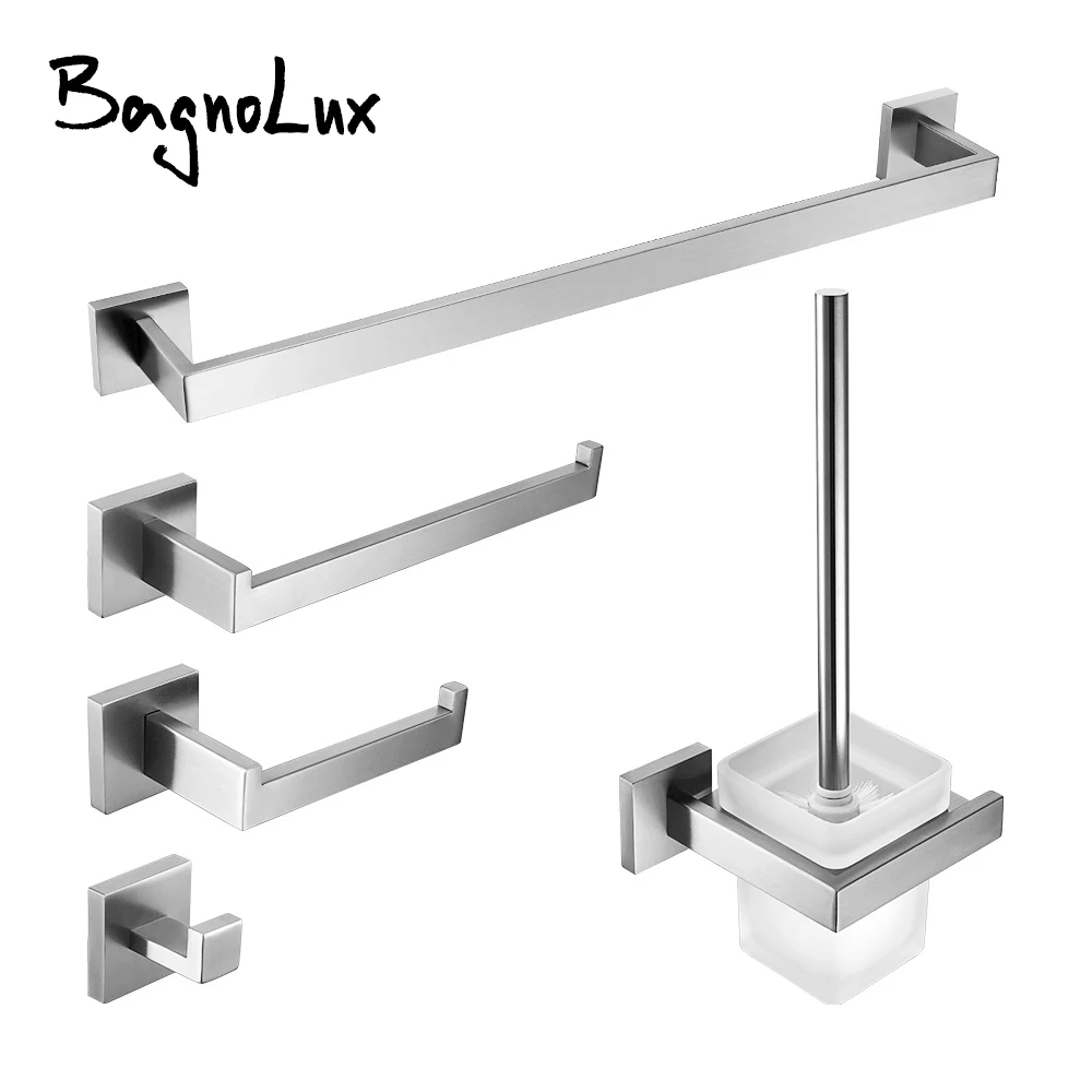 Bathroom Hardware Accessories Bathroom Hardware Set Toilet Paper Holder Clothes Hook Towel Hook Stainless Steel Bathroom Accessories Hardware Kit Wall Mount Clothe Hook Paper Holder Towel Bar Toilet Brush Holder Soap Dish