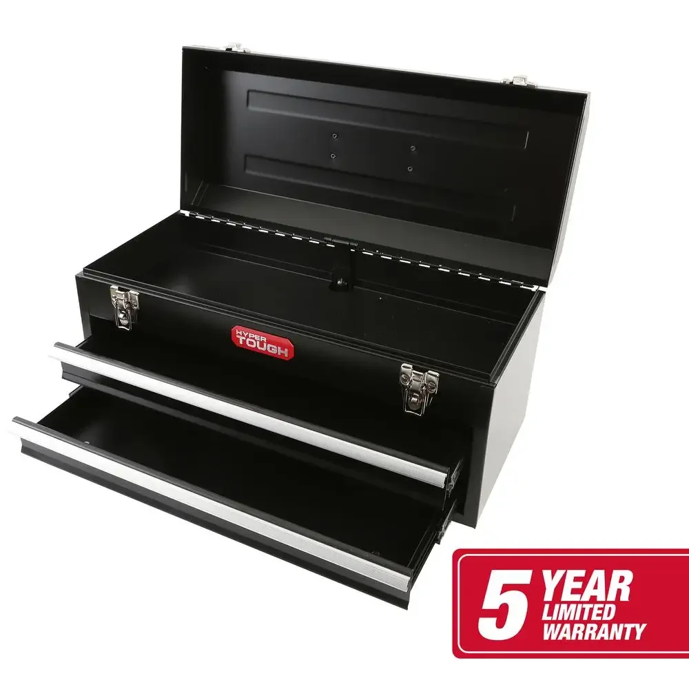 20-Inch Black Steel 2-Drawer Tool Box Chest with Lid Ergonomic Handle Secure Latches Ball-Bearing Slides Garage Workshop Storage 4