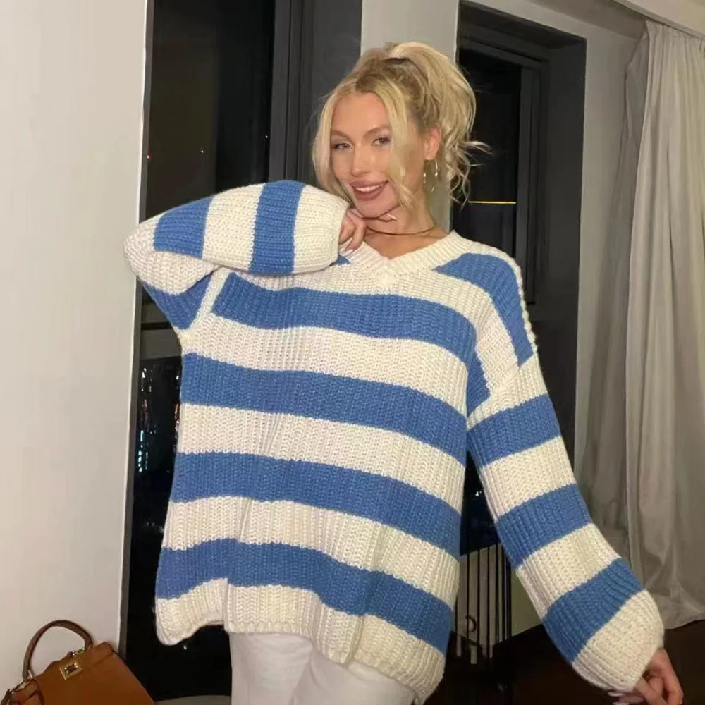 

2023 European and American women's new speed stripe all-match top autumn and winter fashion sweater
