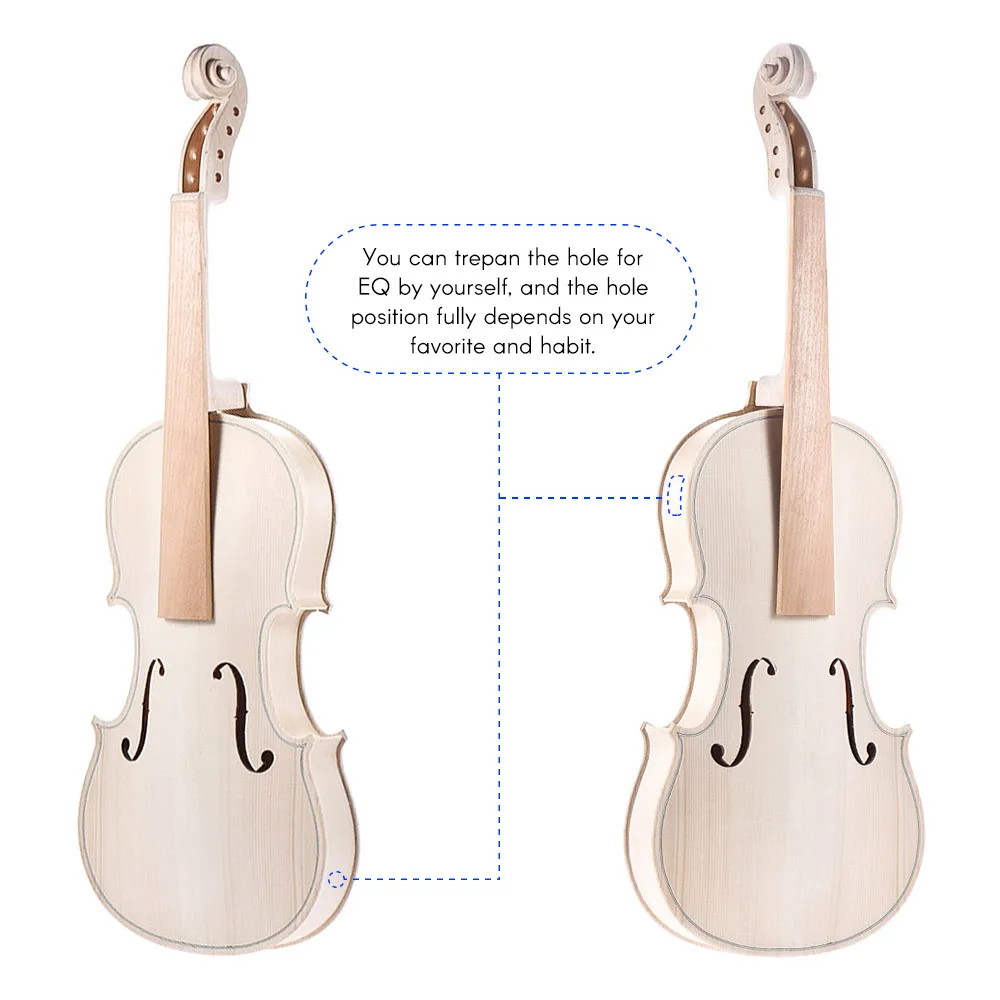 Acoustic Violin Violin Accessories Mugig 4/4 Full Size Violin DIY Kit Scroll Neck Natural Solid Wood Acoustic Violin Fiddle Kit W/ EQ Spruce Top Maple Fingerboard