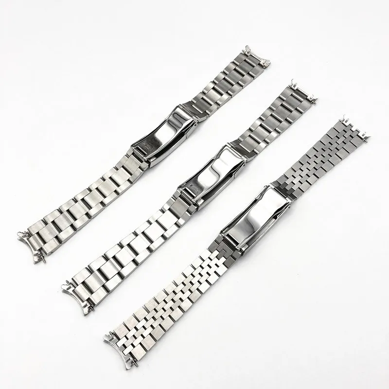Stainless Steel Dive Watchband with Curved End & Folding Buckle, 19mm Strap