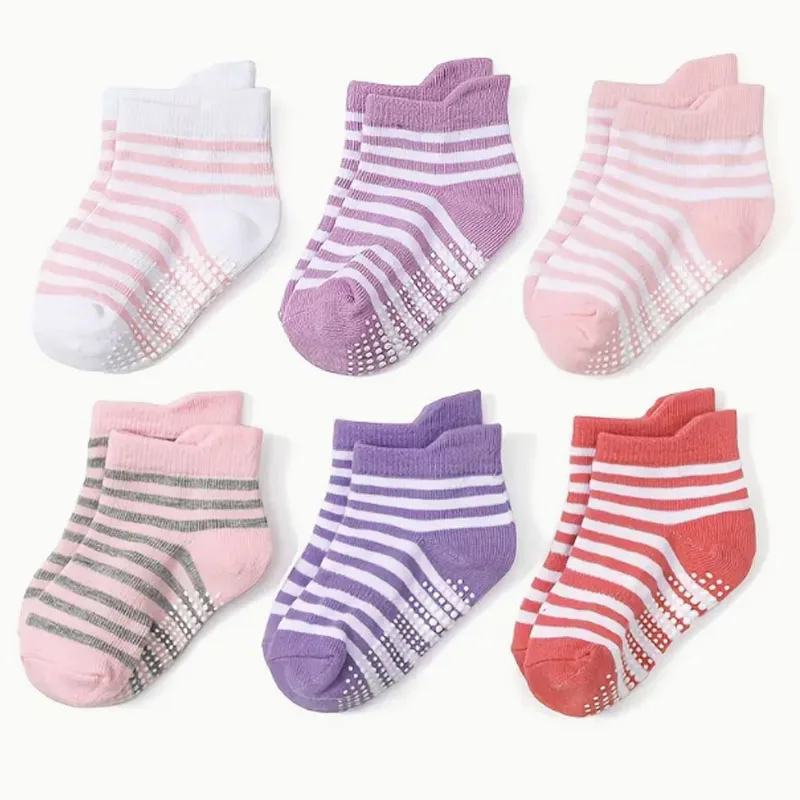 여아용 미끄럼 방지 양말, 접착 포인트 양말, 뒤가 떨어짐 방지 힐 디자인, 6 켤레 여아용 