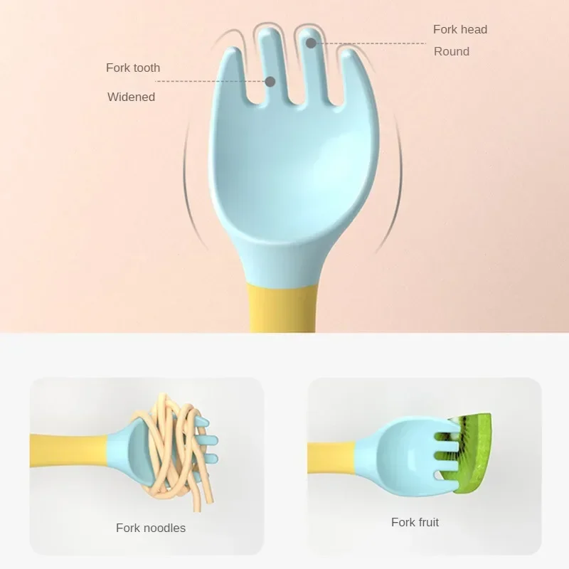 Baby Children Spoon Fork Set Soft Bendable Silicone Scoop Fork Kit Tableware