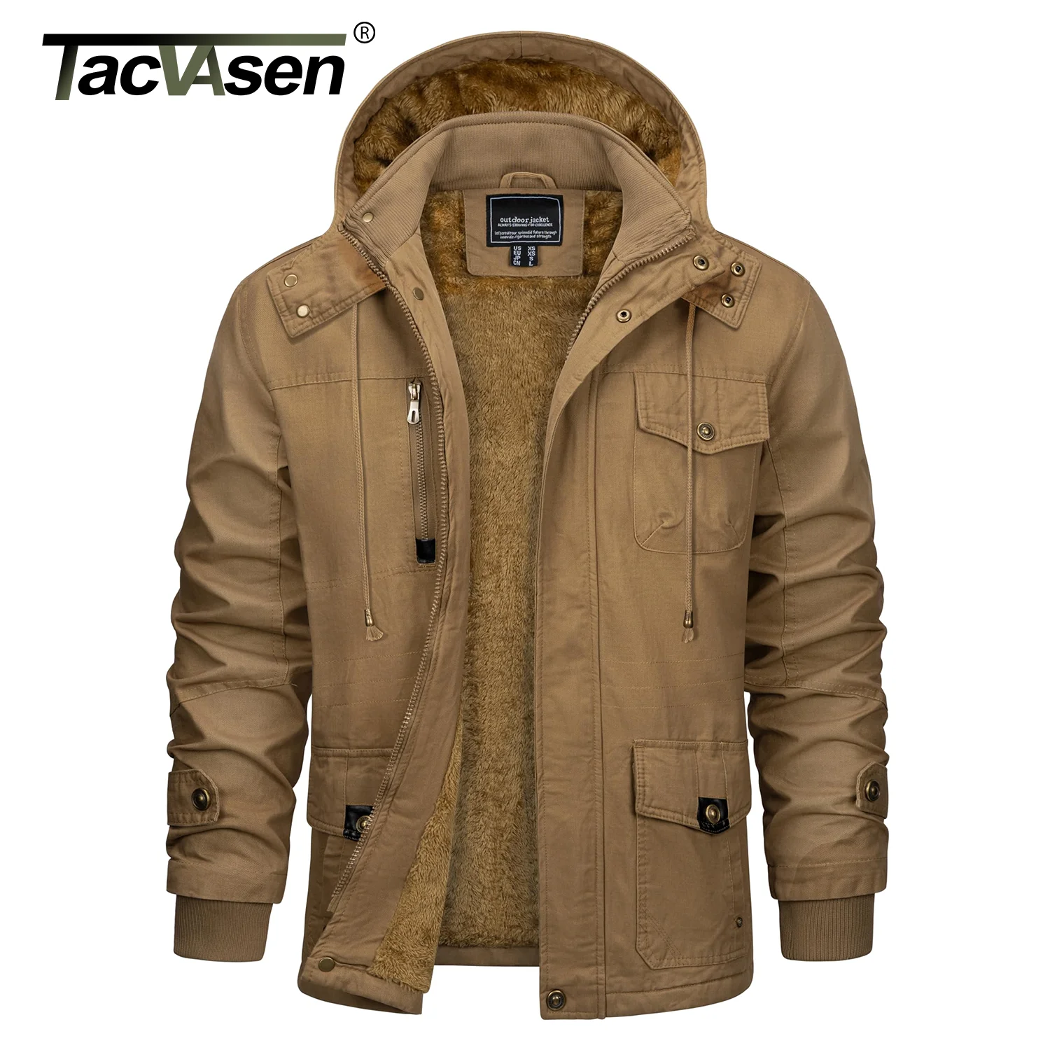 TACVASEN Winter Fleece Cargo Jackets Mens Thermal Lined
