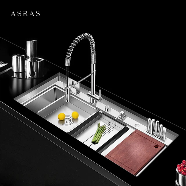 ASRAS ขนาดใหญ่ Handmade แปรงเดี่ยวอ่างล้างจาน4มม.ความลึก240มม.จานมีช่องระบายน้ำมีดครัวครีบ 1