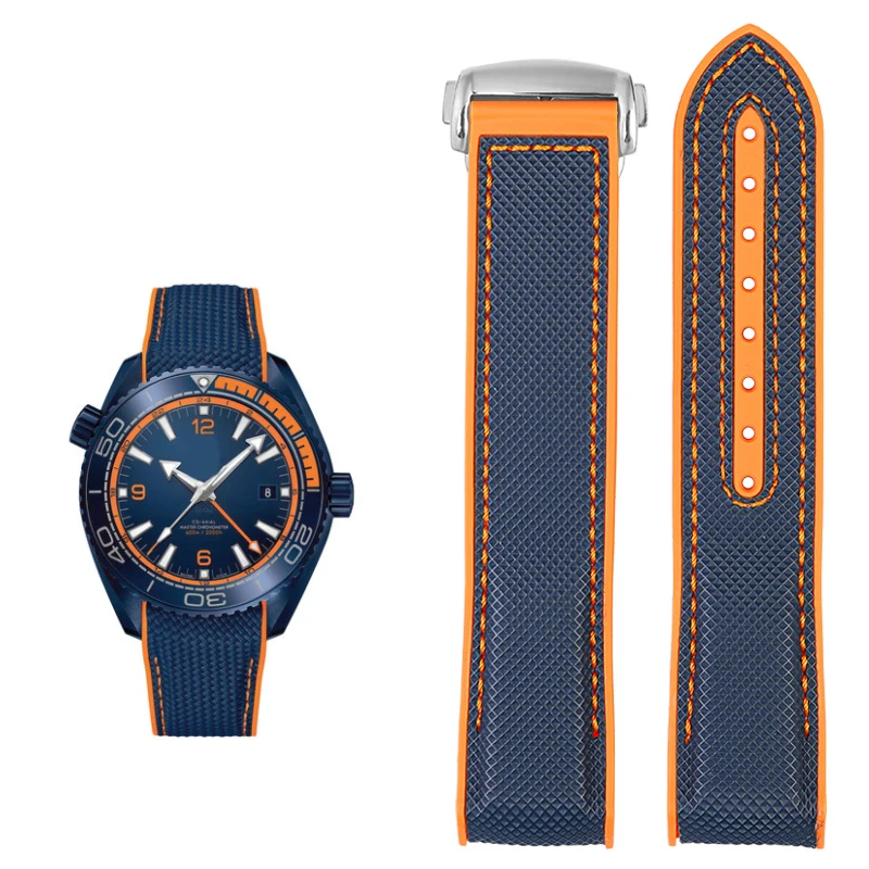 Curved End Fabric and Rubber Strap for Men's Watch, 20mm-22mm