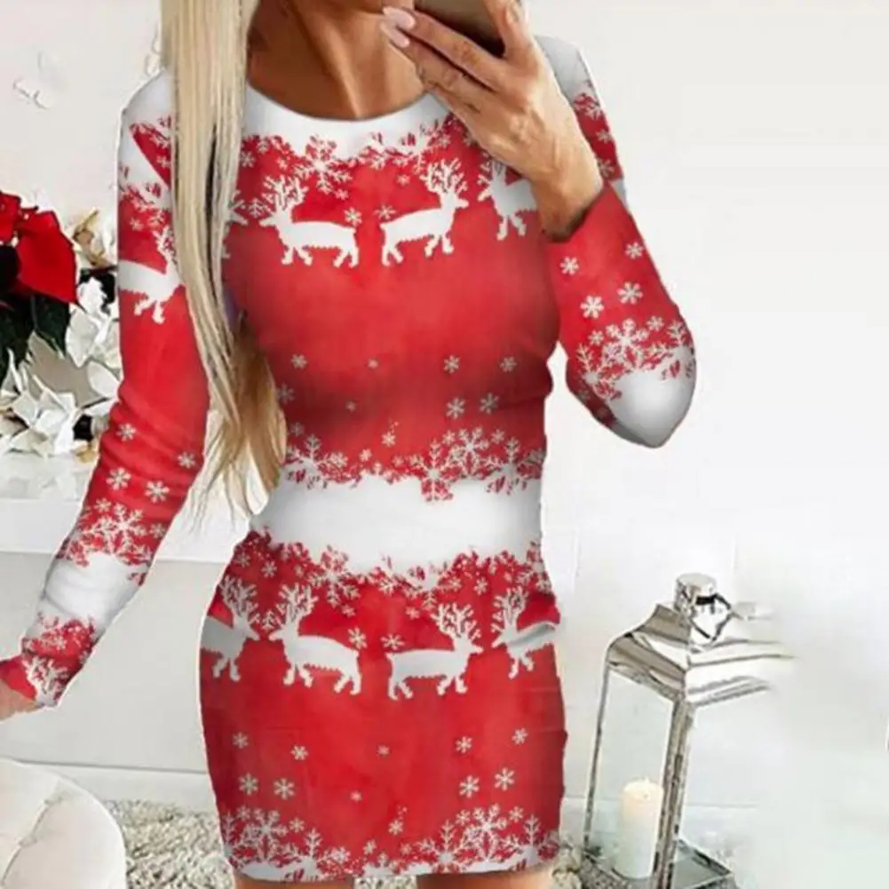 

Women Dress Casual Elk Shape Short Dress 5 Sizes Christmas Style Celebrity Dresses All Match Mini Dress For Daily Wear