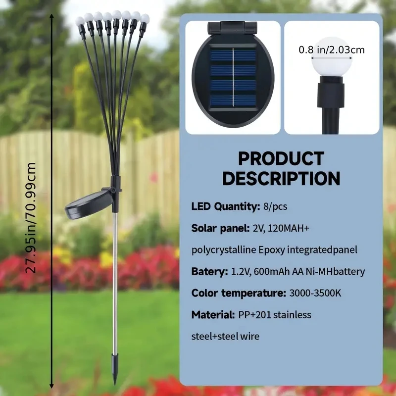 Firefly Garden Lights solar outdoor, 2 Pack 16 LED Solar Swaying Lights Waterproof, Perfect Atmosphere Light for Pathway Patio 3