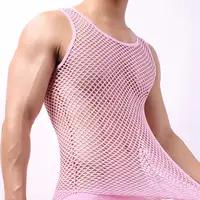 Hommes gilet maillot de corps vêtements chemise en maille de Nylon voir à travers des manches longues t-shirts Sexy chemise transparente sous-vêtements 4