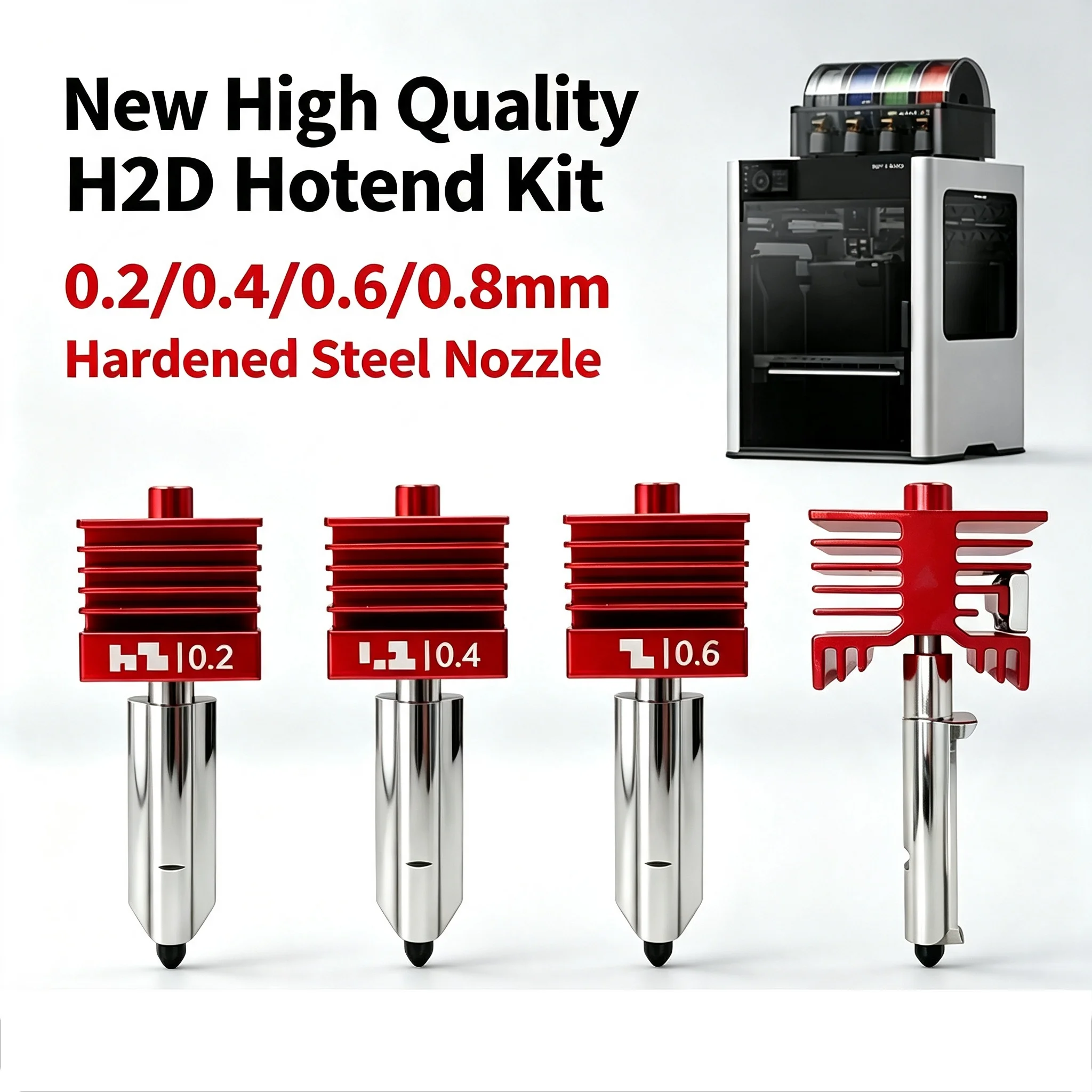 P2S X2D H2D Hotend Kit with 0.2/0.4/0.6/0.8mm Hardened Steel Nozzle Replace Hotend Kit For Bambu P2S X2D H2D H2S H2C A1/A1min