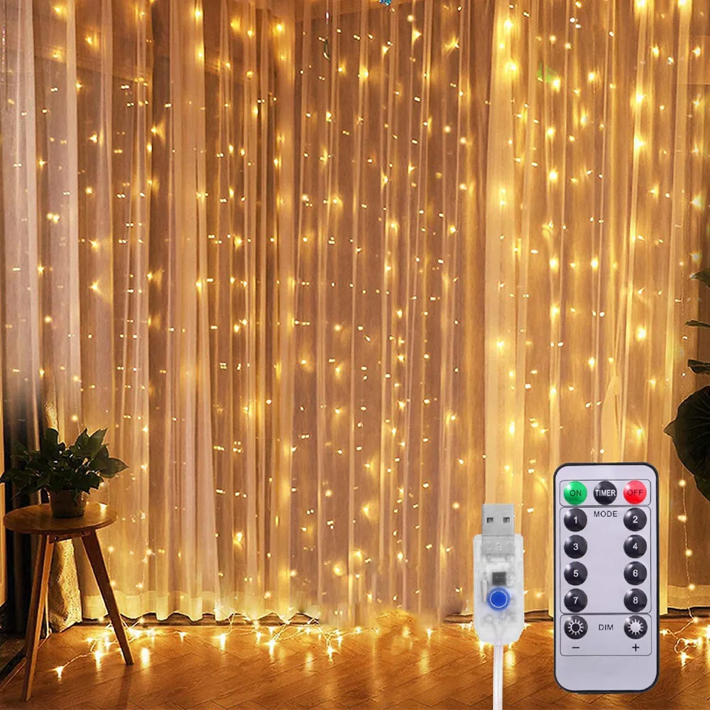 

Curtain Garland Led String Lights Festival Christmas Decoration 8 Modes Usb Remote Control Holiday Fairy Lights For Bedroom Home