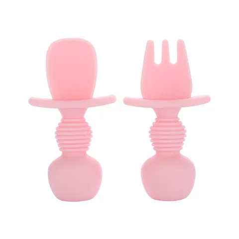 Grade Infant Mini Silicone Tableware Set Baby Soft Kitchen Accession Fork Spoon Kids Portable  Soild Color TeaSpoon