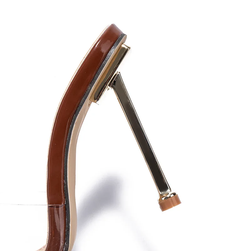 2022 Summer Transparent PVC Slippers Women Stiletto High Heels Peep Toe Sexy Metal Heel Party Dress Mules Slides Shoes